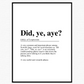 Did ye, aye? Scottish Definition Poster